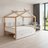 Natural Solid Wood Full House Bed - HomeRoots - Flyclothing LLC