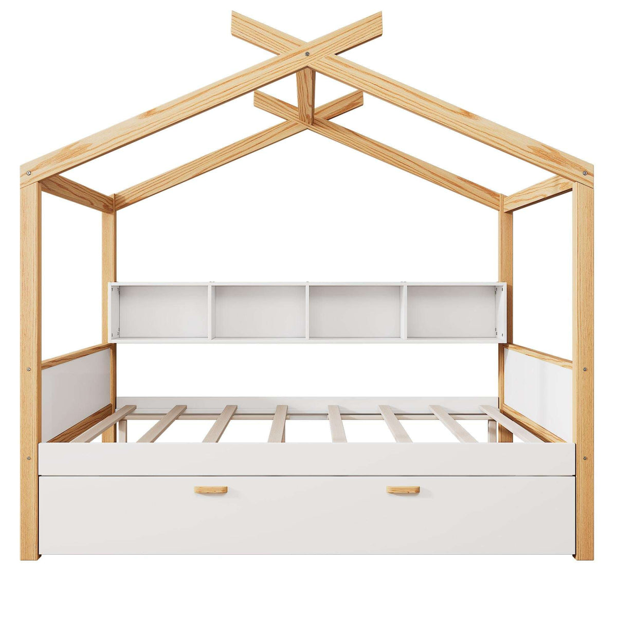 Natural Solid Wood Full House Bed - HomeRoots - Flyclothing LLC
