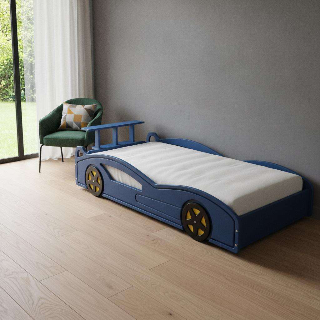 Blue And Yellow Solid Wood Twin Race Car Bed - HomeRoots - Flyclothing LLC