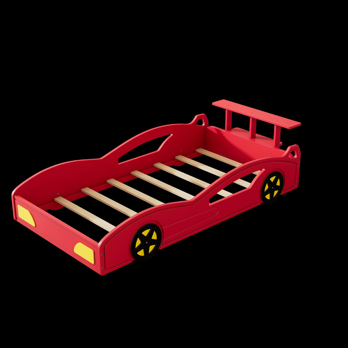 Red And Yellow Solid Wood Twin Race Car Bed