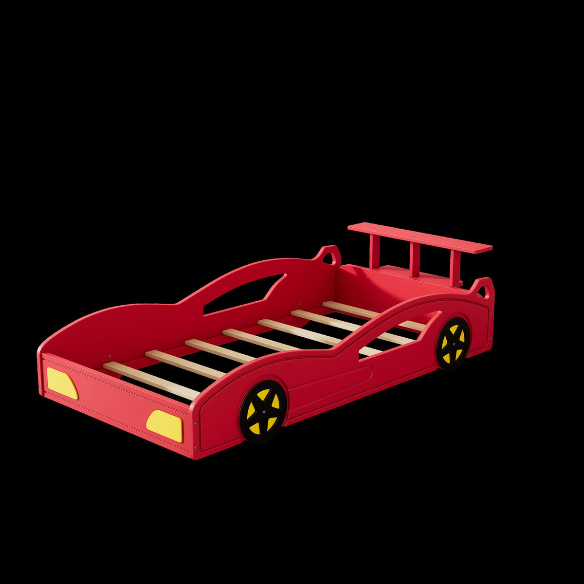 Red And Yellow Solid Wood Twin Race Car Bed