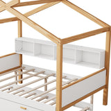 Natural And White Solid Wood Full House Bed