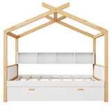 Natural And White Solid Wood Full House Bed