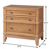 Set of Two 26" Natural Solid Wood Ribbed Texture Three Drawer Nightstand