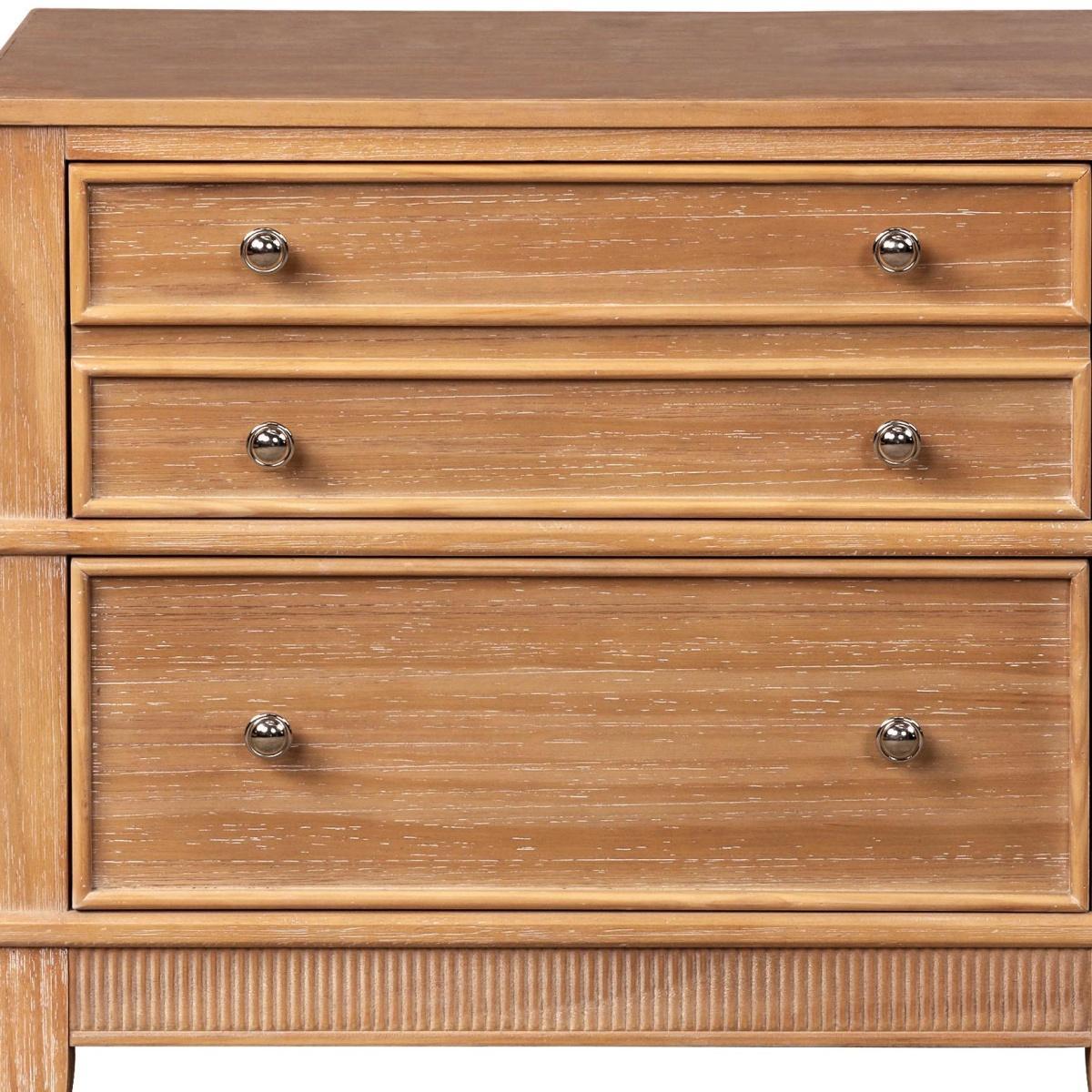 Set of Two 26" Natural Solid Wood Ribbed Texture Three Drawer Nightstand