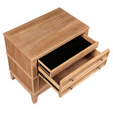 Set of Two 26" Natural Solid Wood Ribbed Texture Three Drawer Nightstand