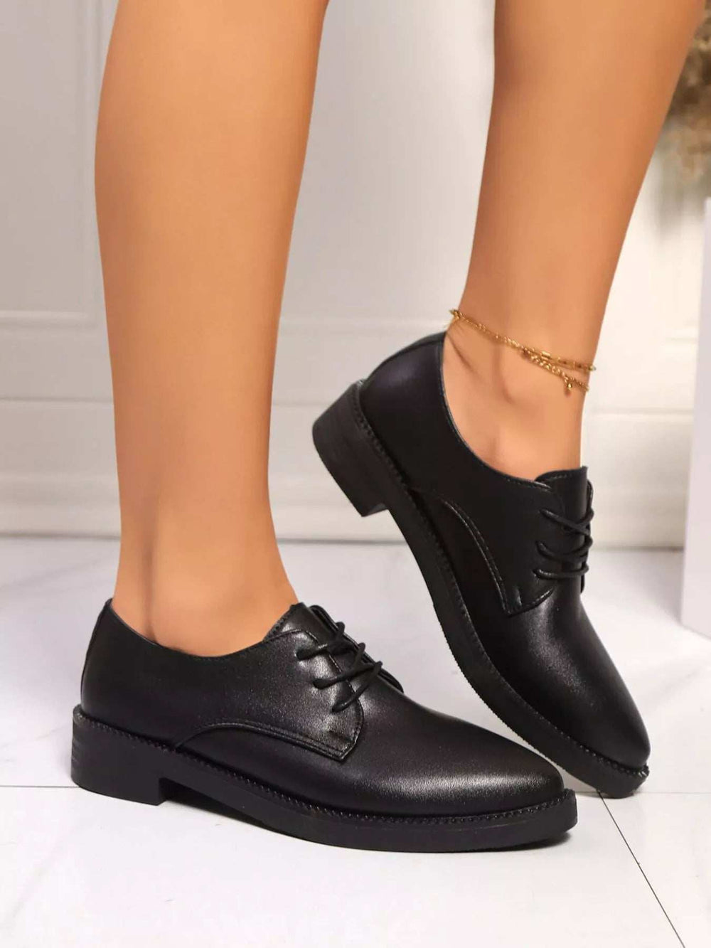 Point Toe Lace Up Loafers - Trendsi - Flyclothing LLC