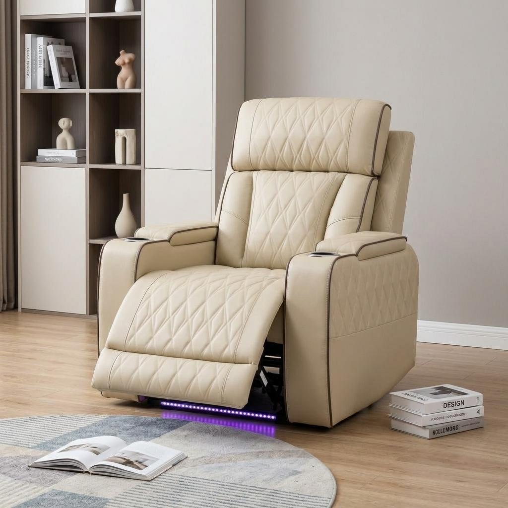 36" White Tufted Faux Leather Lift Assist Manual Lift Assist Recliner With USB - HomeRoots - Flyclothing LLC