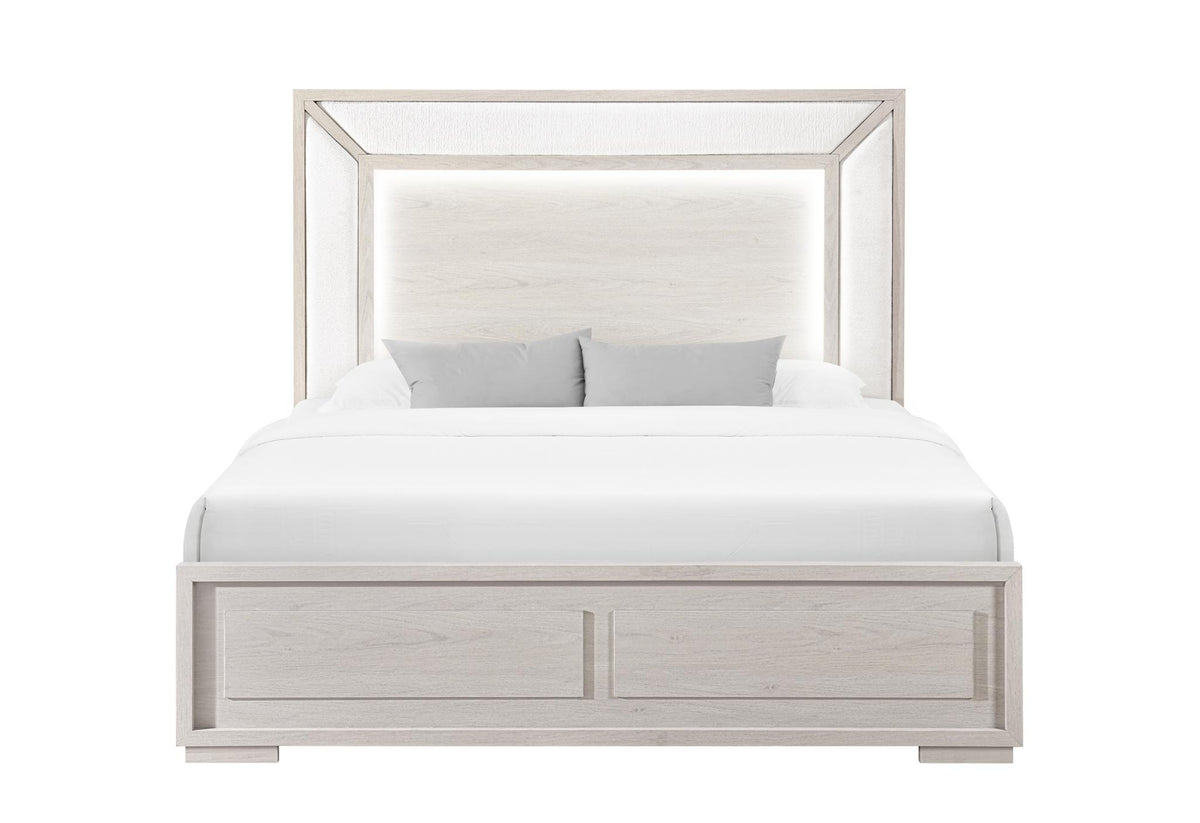 Beige Wood And Upholstery Lighted Upholstered Full Bed Frame - HomeRoots - Flyclothing LLC