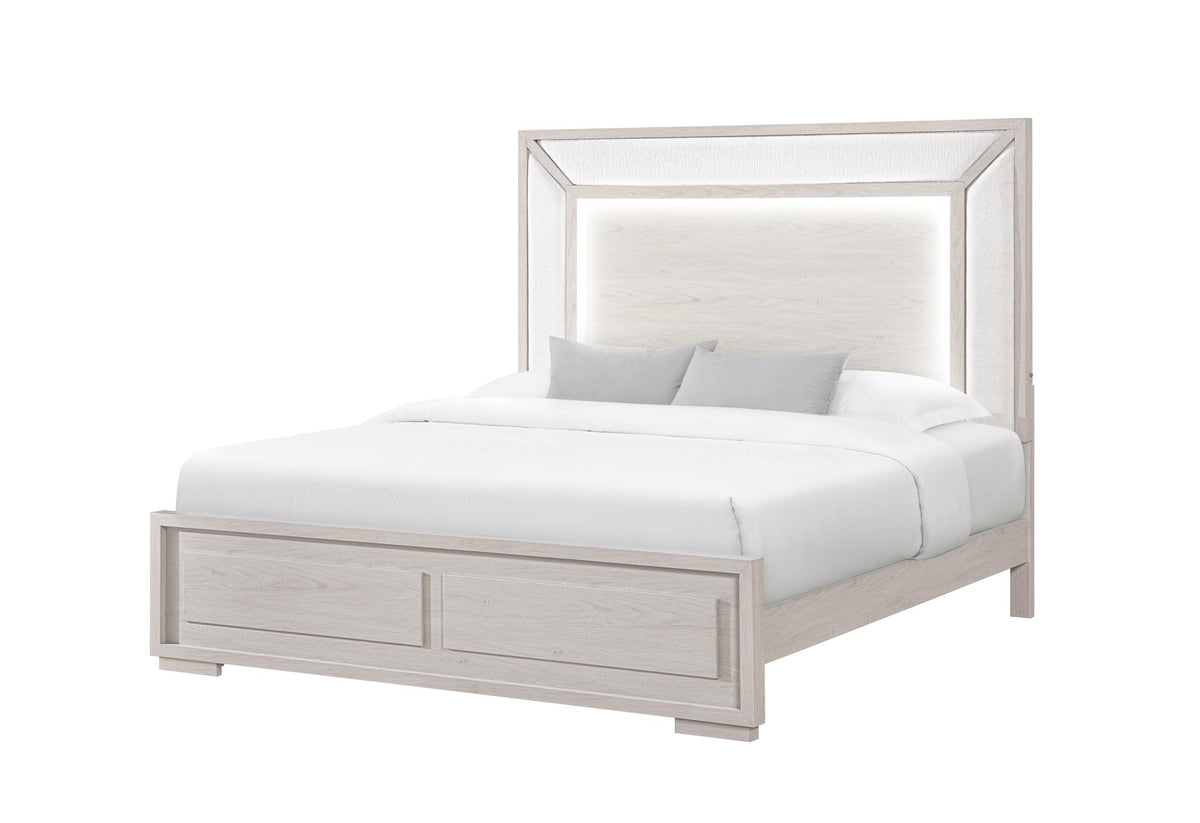 Beige Wood And Upholstery Lighted Upholstered Full Bed Frame - HomeRoots - Flyclothing LLC