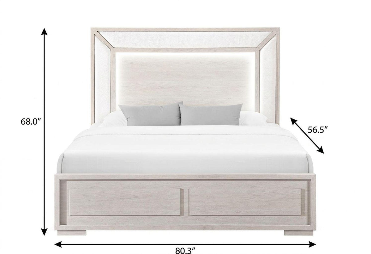 Beige Wood And Upholstery Lighted Upholstered Full Bed Frame - HomeRoots - Flyclothing LLC