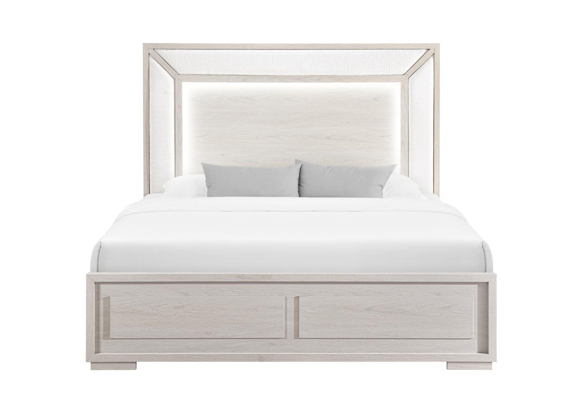 Beige Wood And Upholstery Lighted Upholstered Full Bed Frame - HomeRoots - Flyclothing LLC