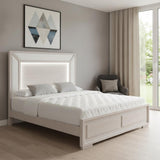 Beige Wood And Upholstery Lighted Upholstered Full Bed Frame - HomeRoots - Flyclothing LLC