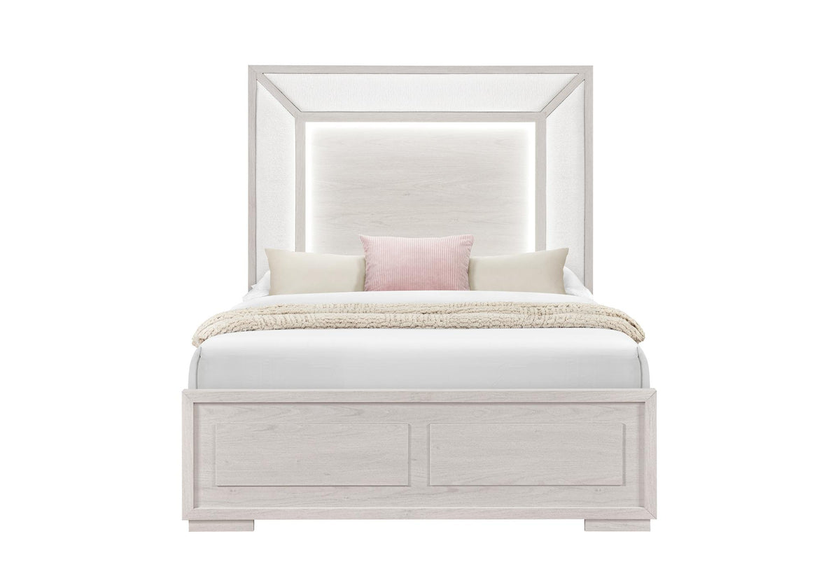 Beige Wood And Upholstery Lighted Upholstered Queen Bed Frame - HomeRoots - Flyclothing LLC