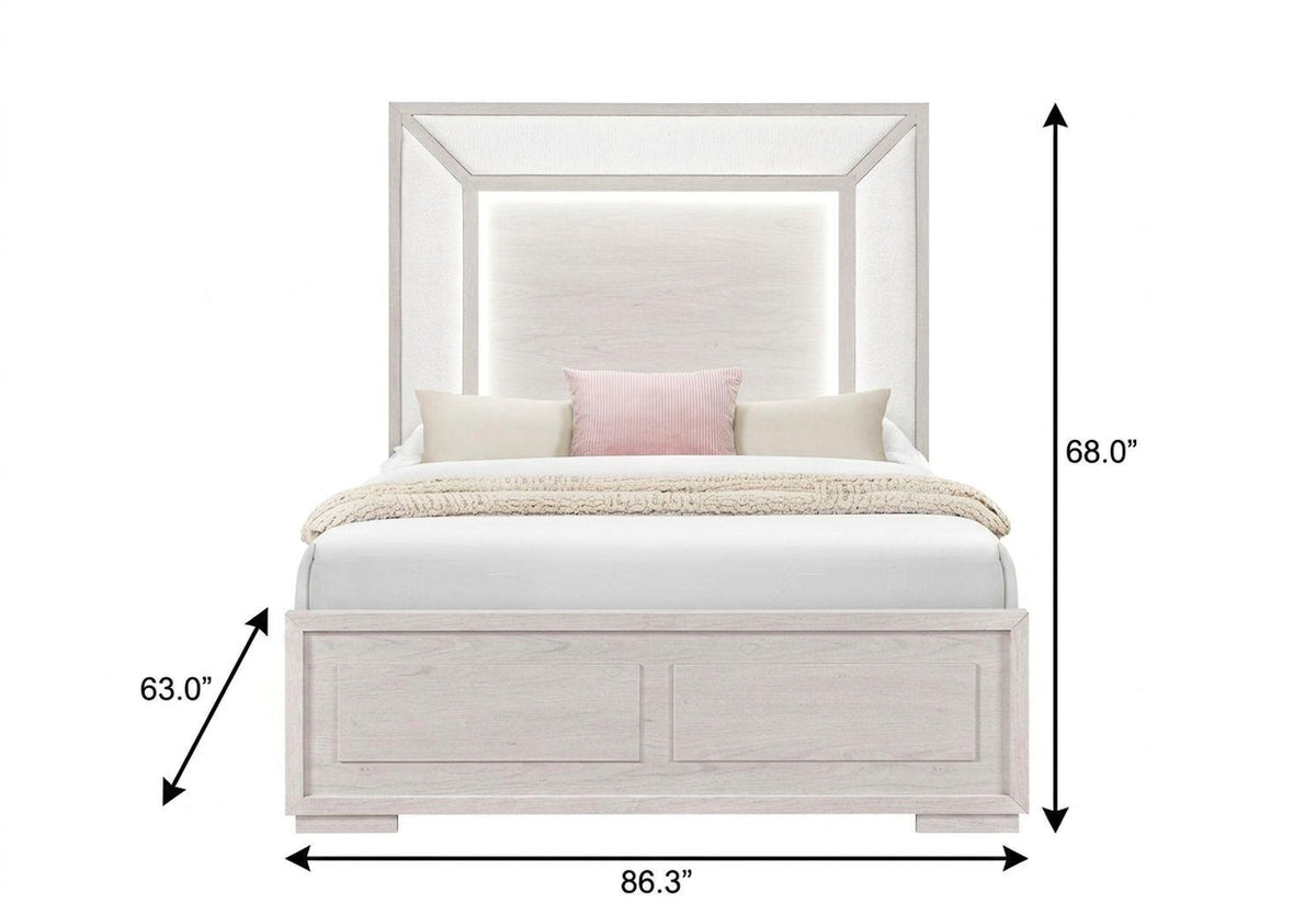 Beige Wood And Upholstery Lighted Upholstered Queen Bed Frame - HomeRoots - Flyclothing LLC