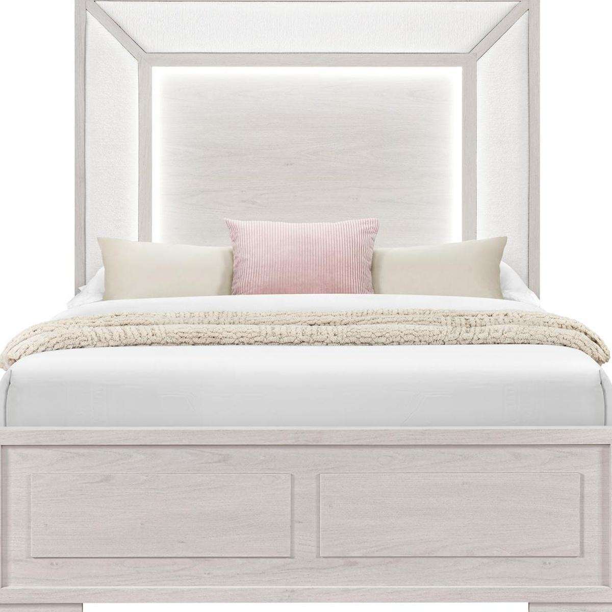 Beige Wood And Upholstery Lighted Upholstered Queen Bed Frame - HomeRoots - Flyclothing LLC