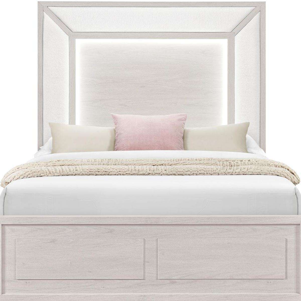 Beige Wood And Upholstery Lighted Upholstered Queen Bed Frame - HomeRoots - Flyclothing LLC