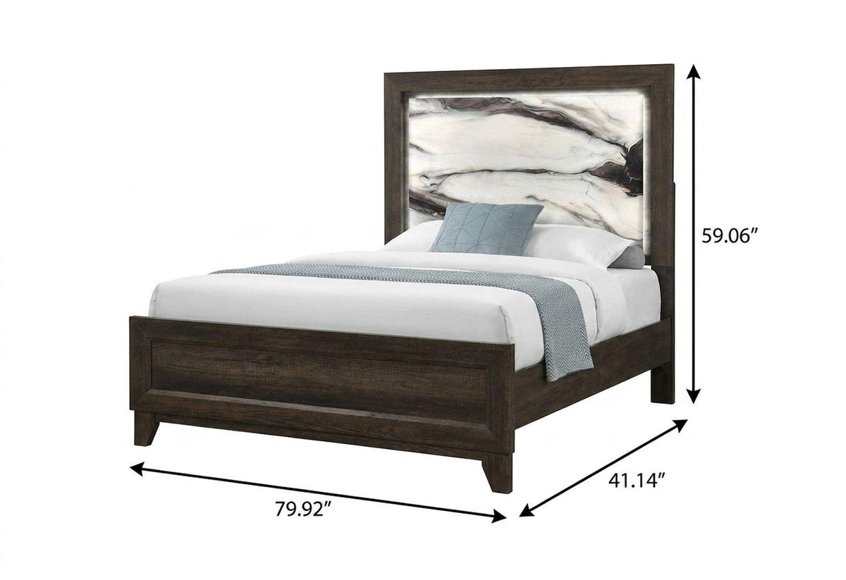 Brown Wood And Upholstery Lighted Upholstered Twin Bed Frame - HomeRoots - Flyclothing LLC