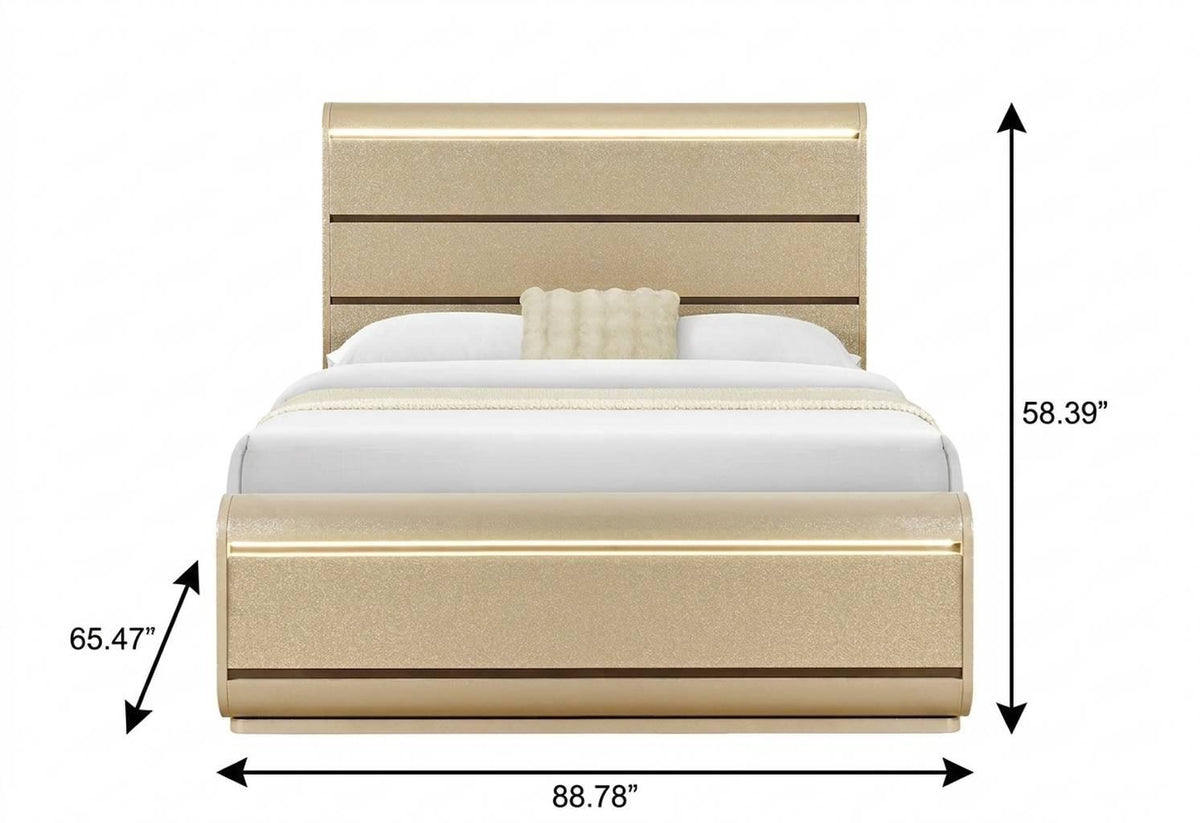Gold Wood Lighted Queen Bed Frame