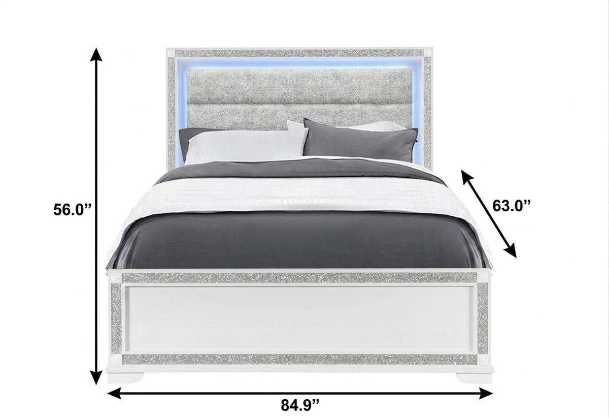 White Faux Crystal Bling Wood Lighted Queen Bed Frame - HomeRoots - Flyclothing LLC