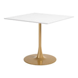 36" White And Gold Wood And Steel Pedestal Base Square Dining Table - HomeRoots - Flyclothing LLC