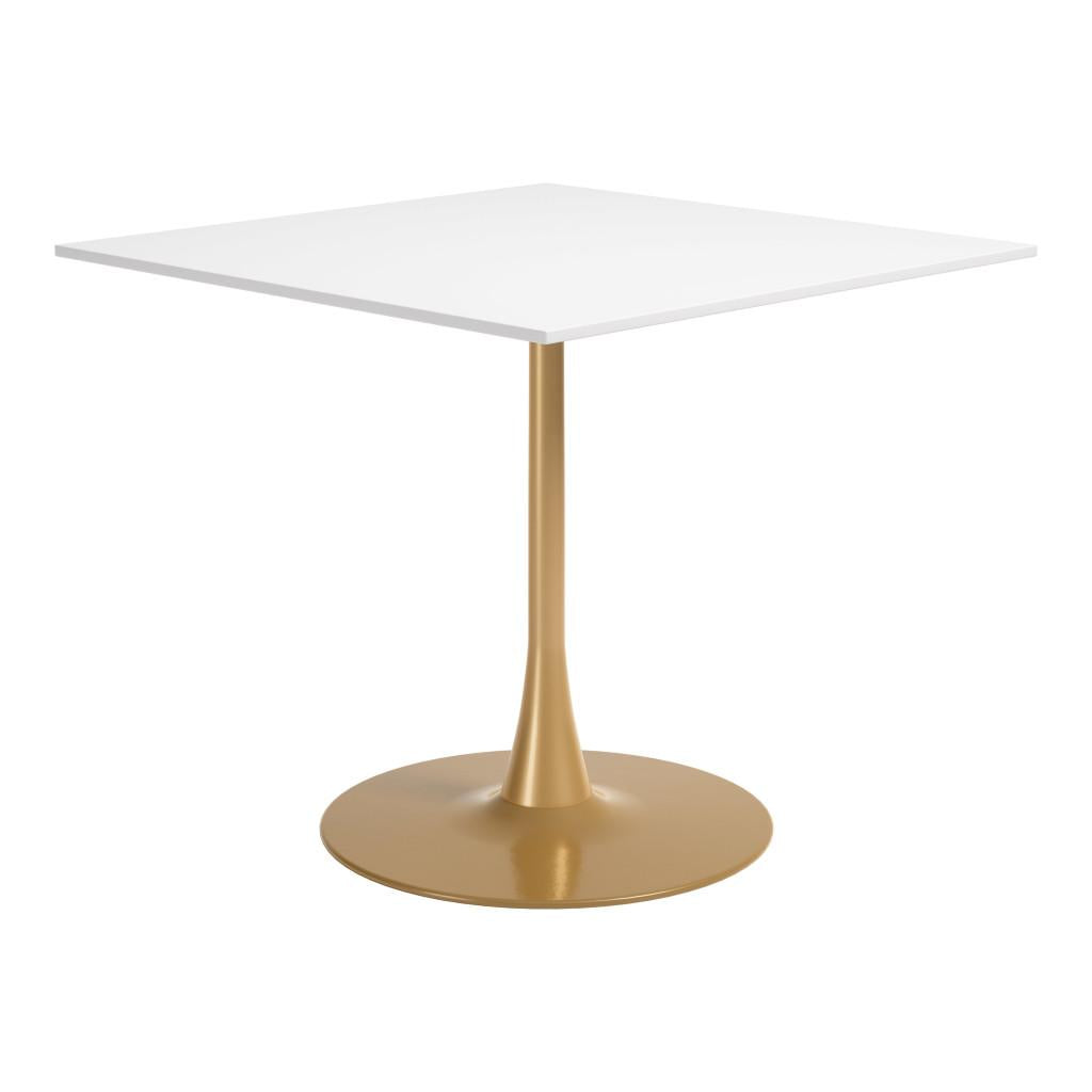 36" White And Gold Wood And Steel Pedestal Base Square Dining Table - HomeRoots - Flyclothing LLC