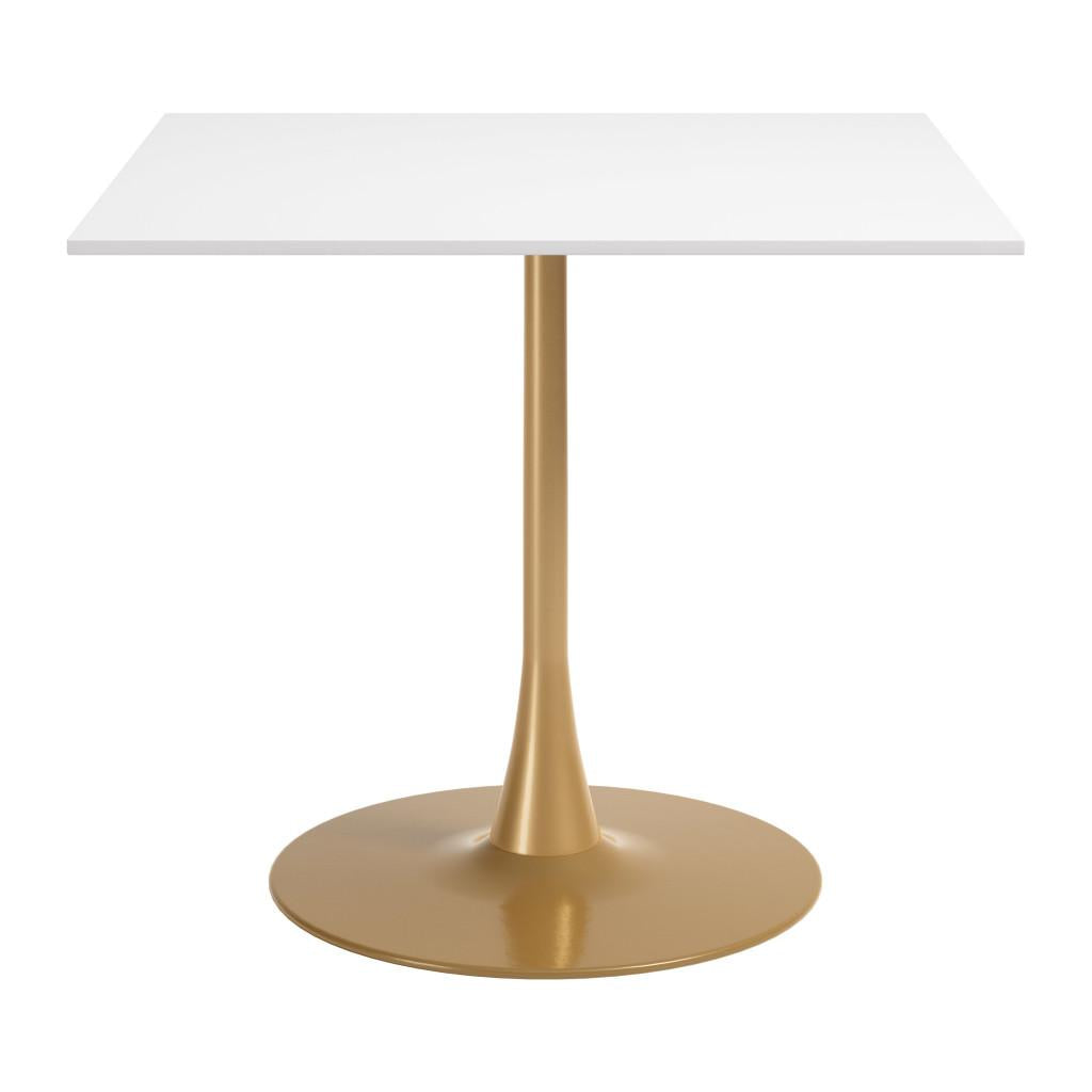 36" White And Gold Wood And Steel Pedestal Base Square Dining Table - HomeRoots - Flyclothing LLC