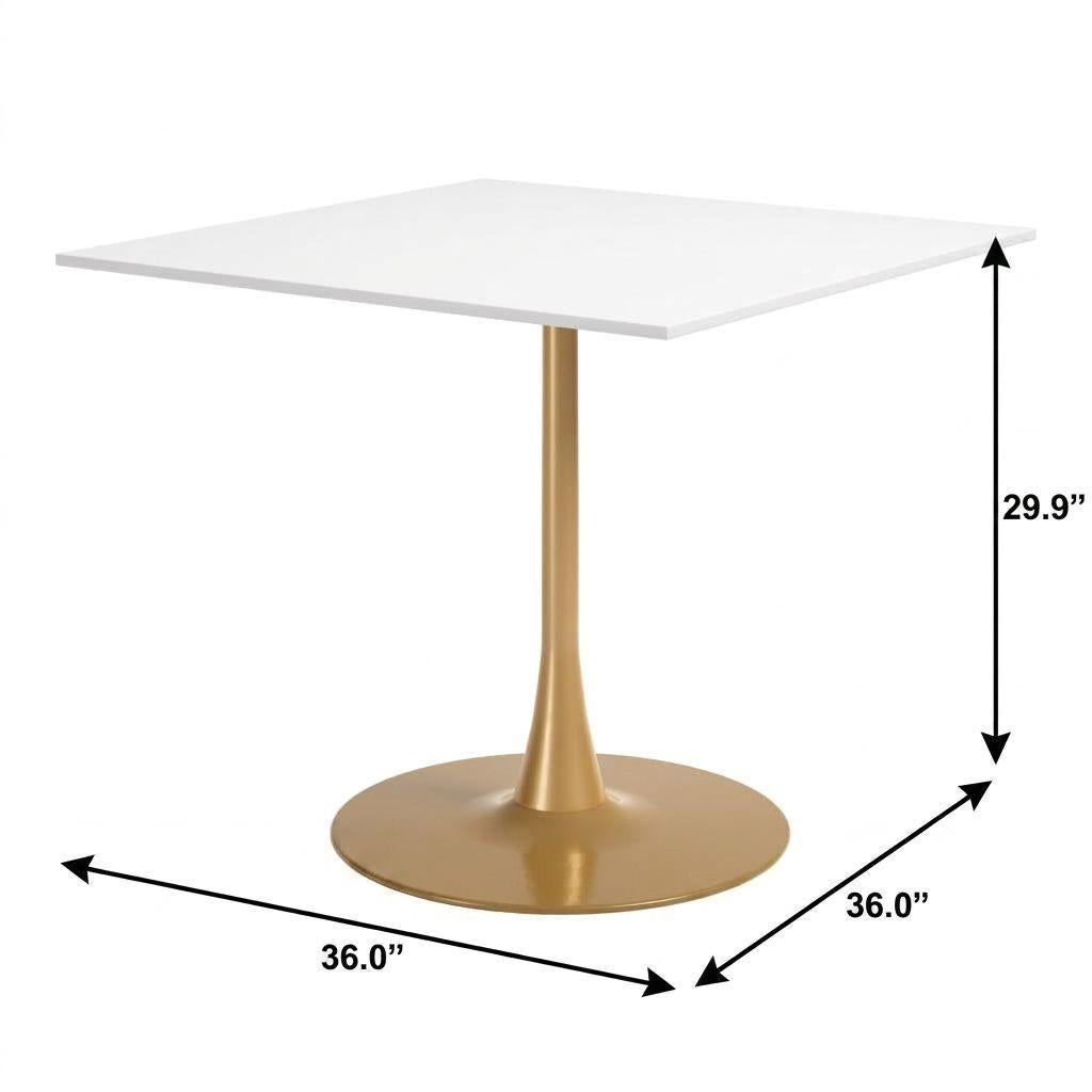36" White And Gold Wood And Steel Pedestal Base Square Dining Table - HomeRoots - Flyclothing LLC
