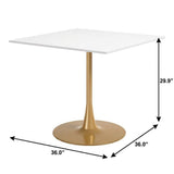 36" White And Gold Wood And Steel Pedestal Base Square Dining Table - HomeRoots - Flyclothing LLC