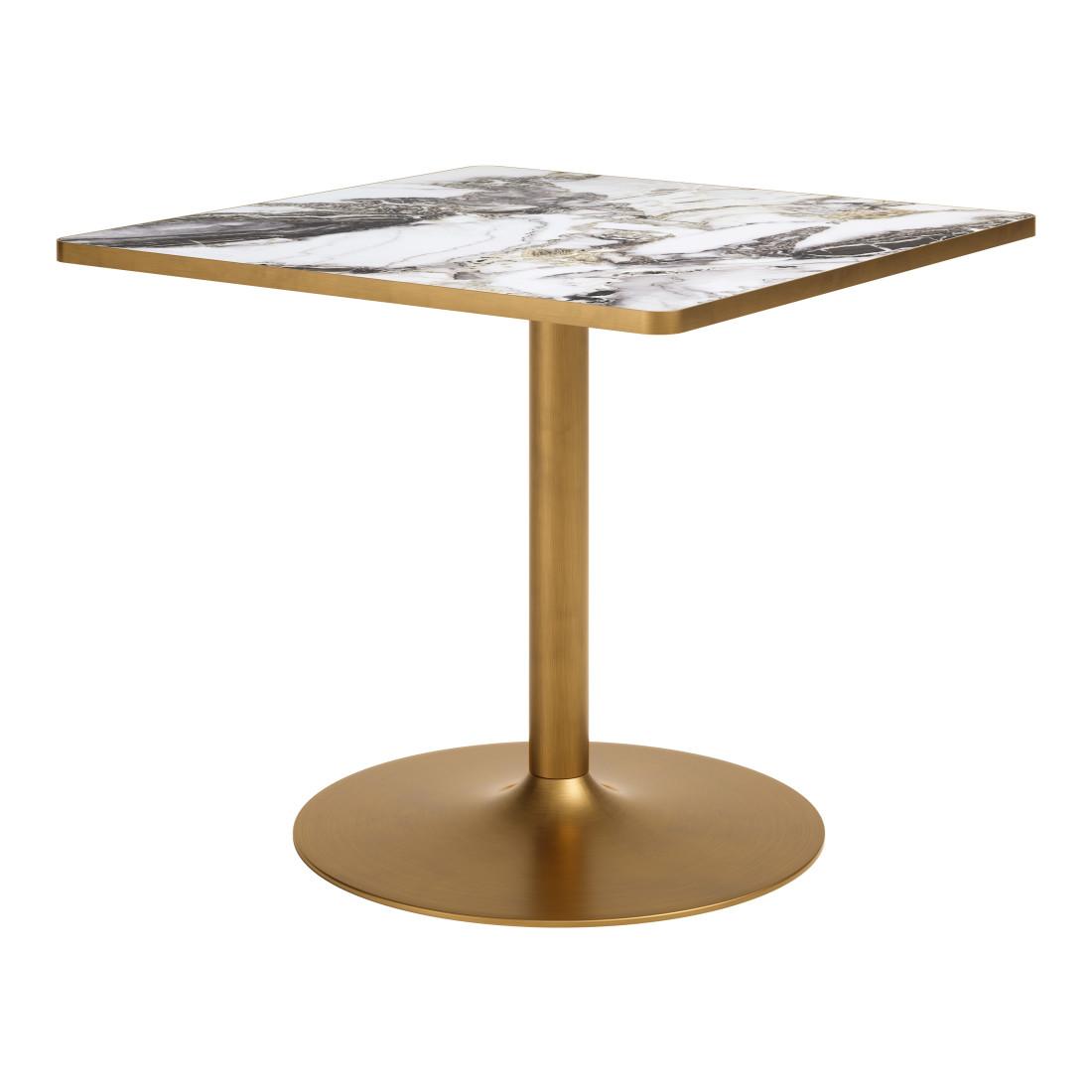 36" Gray White And Gold Faux Marble And Steel Pedestal Base Square Dining Table - HomeRoots - Flyclothing LLC