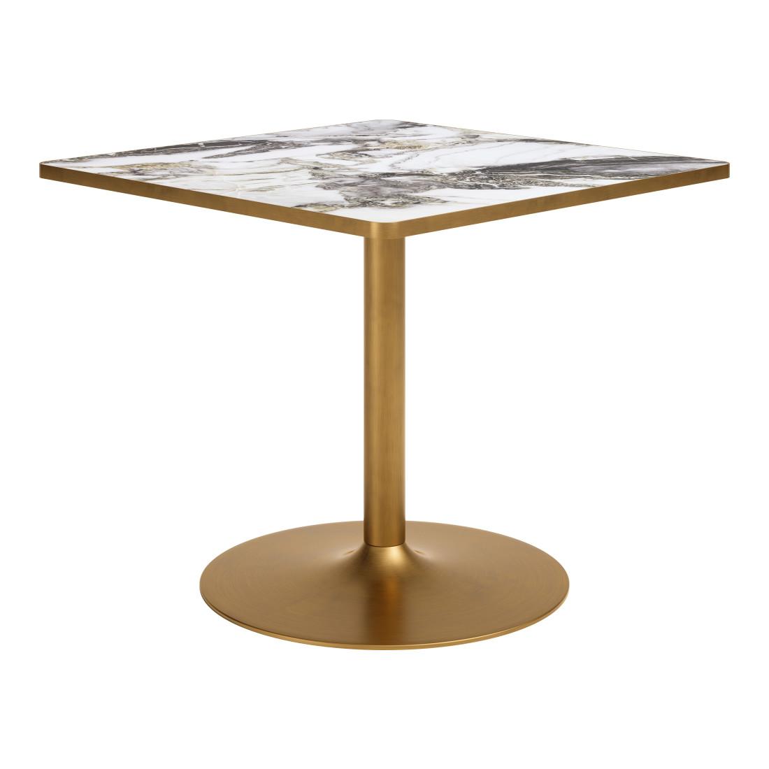 36" Gray White And Gold Faux Marble And Steel Pedestal Base Square Dining Table - HomeRoots - Flyclothing LLC
