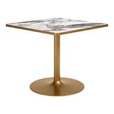 36" Gray White And Gold Faux Marble And Steel Pedestal Base Square Dining Table - HomeRoots - Flyclothing LLC