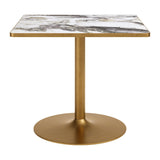 36" Gray White And Gold Faux Marble And Steel Pedestal Base Square Dining Table - HomeRoots - Flyclothing LLC