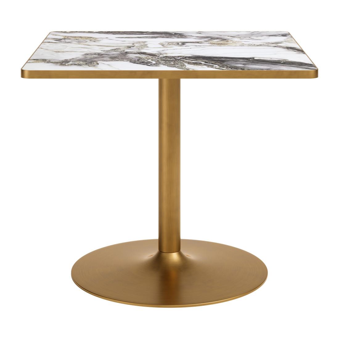 36" Gray White And Gold Faux Marble And Steel Pedestal Base Square Dining Table - HomeRoots - Flyclothing LLC