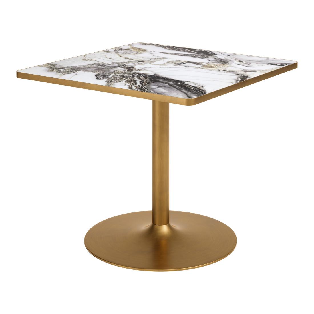 36" Gray White And Gold Faux Marble And Steel Pedestal Base Square Dining Table - HomeRoots - Flyclothing LLC