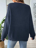 Contrast Dropped Shoulder Long Sleeve Sweater - Trendsi - Flyclothing LLC