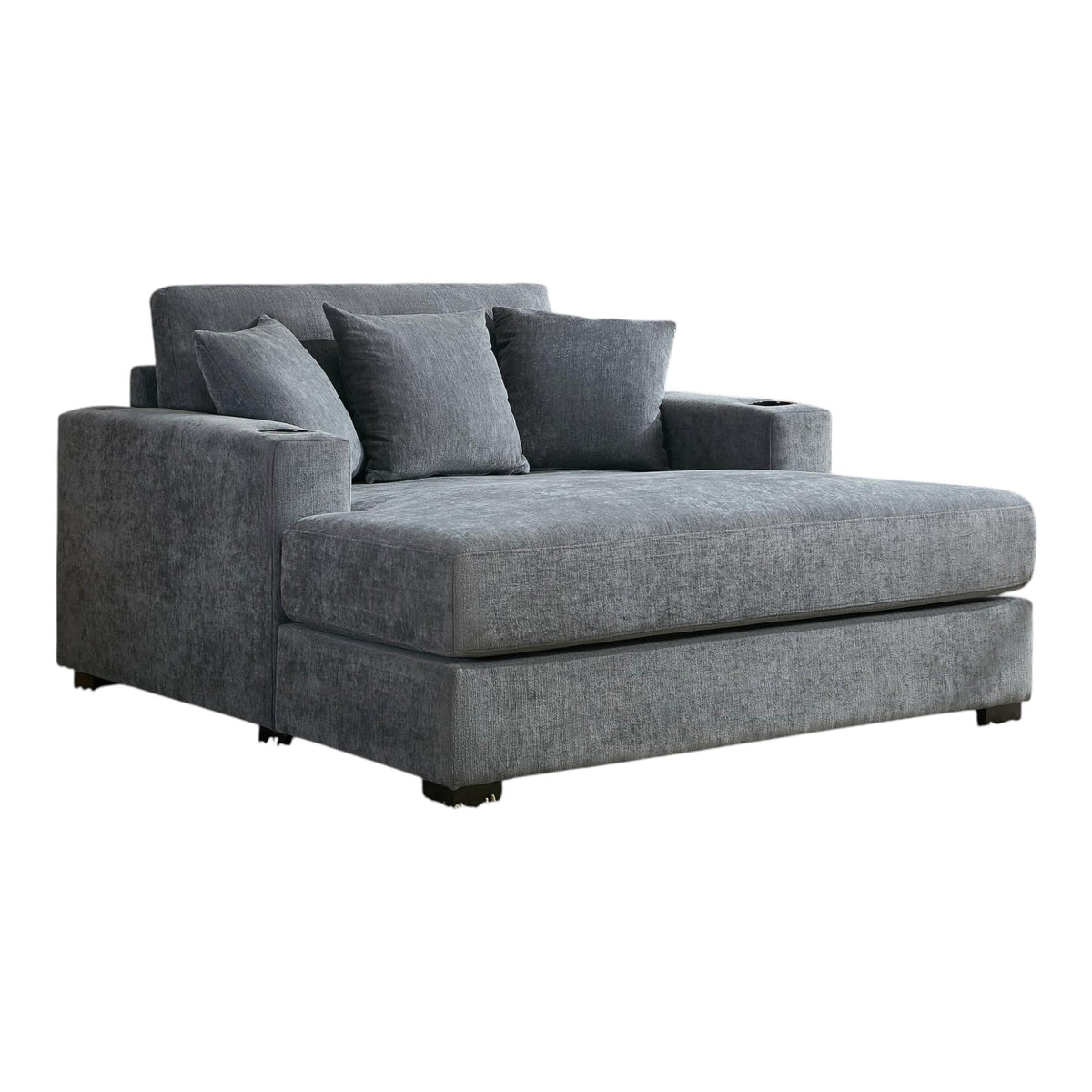 62" Gray Chenille And Solid Wood Chaise Lounge Chair