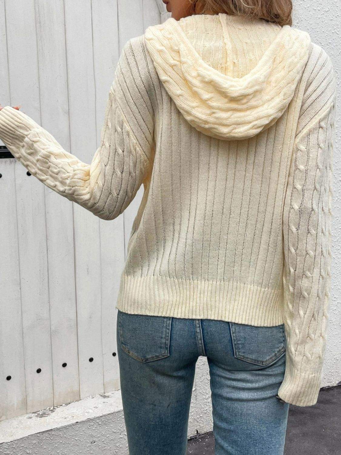 Zip Up Long Sleeve Hooded Cardigan - Trendsi - Flyclothing LLC
