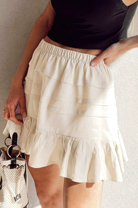 Ruffled Hemline Elastic Waist Mini Skirt - Trendsi - Flyclothing LLC