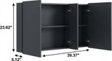 5" Black Glass Wall Mounted No Textural Detailing Double Door Medicine Cabinet - HomeRoots - Flyclothing LLC