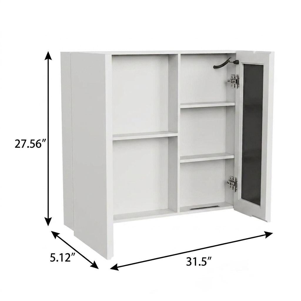 5" White Glass Wall Mounted No Textural Detailing Double Door Medicine Cabinet - HomeRoots - Flyclothing LLC