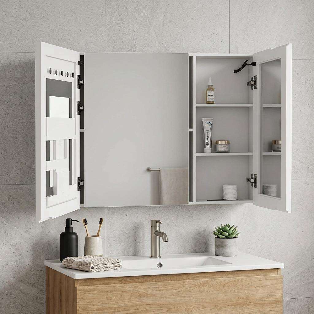 5" White Glass Wall Mounted No Textural Detailing Double Door Medicine Cabinet - HomeRoots - Flyclothing LLC