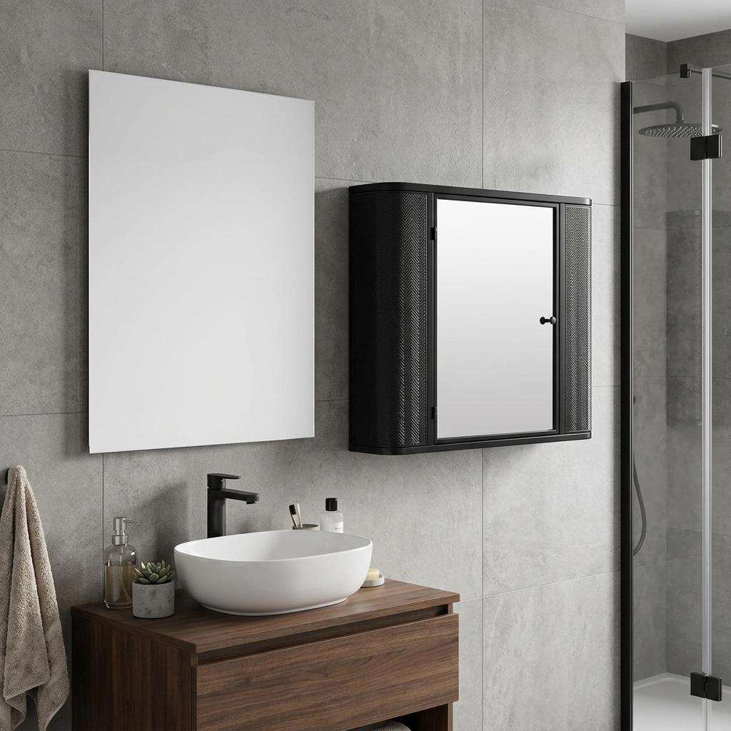 27" Black Steel Wall Mounted No Textural Detailing Single Door Medicine Cabinet - HomeRoots - Flyclothing LLC