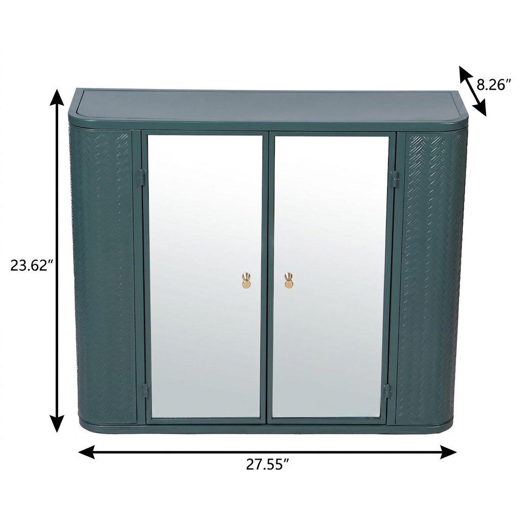 28" Green Steel Wall Mounted No Textural Detailing Double Door Medicine Cabinet - HomeRoots - Flyclothing LLC
