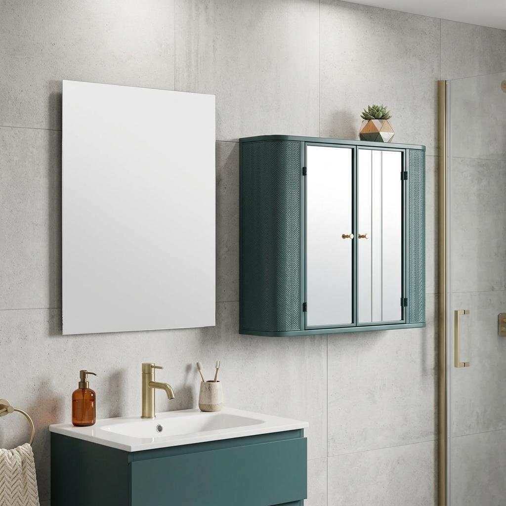 28" Green Steel Wall Mounted No Textural Detailing Double Door Medicine Cabinet - HomeRoots - Flyclothing LLC