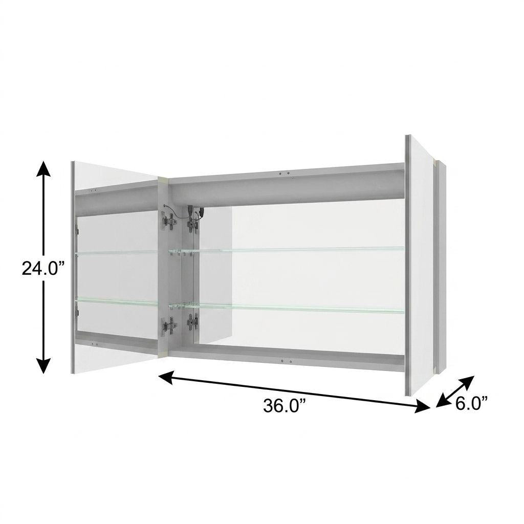 36" Silver Glass Wall Mounted No Textural Detailing Double Door Medicine Cabinet - HomeRoots - Flyclothing LLC