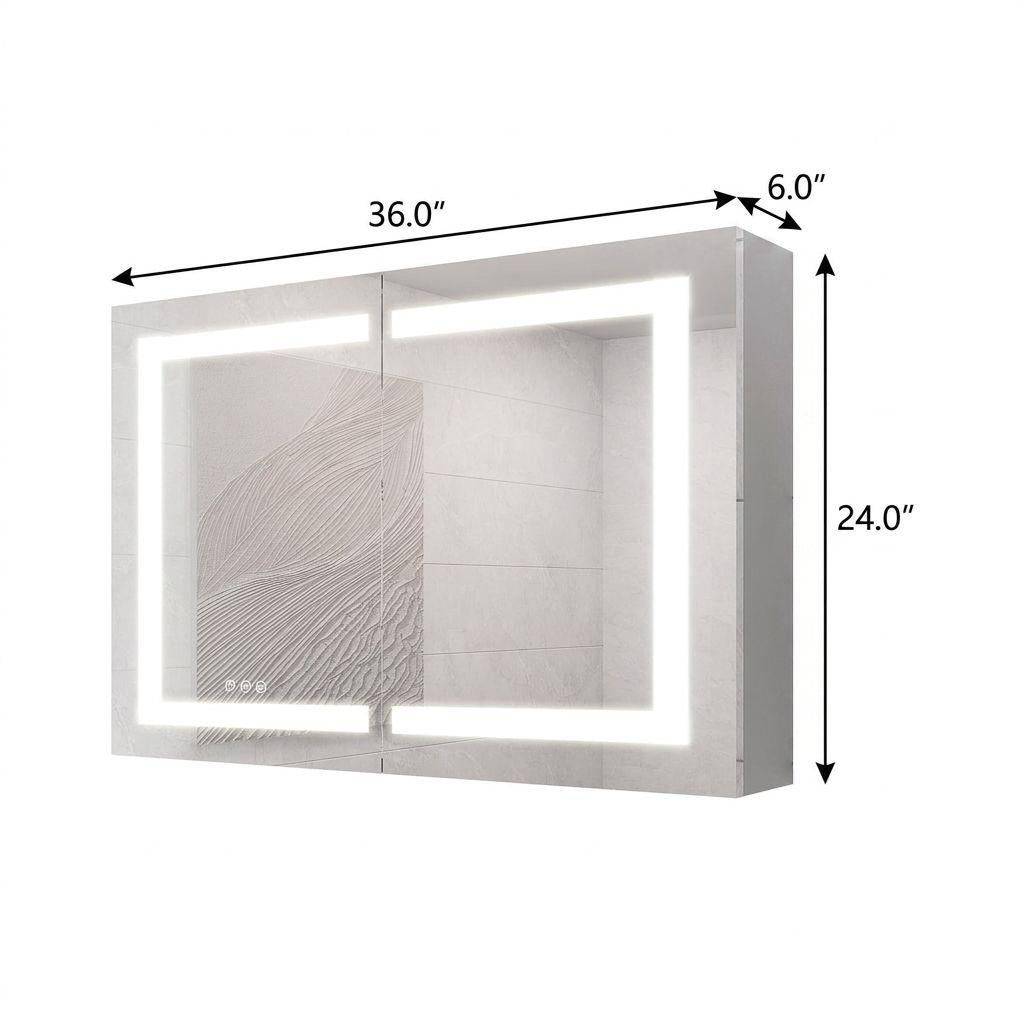36" Silver Glass Wall Mounted No Textural Detailing Double Door Medicine Cabinet - HomeRoots - Flyclothing LLC