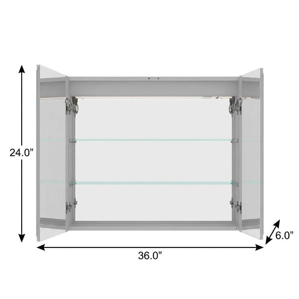 36" Silver Glass Wall Mounted No Textural Detailing Double Door Medicine Cabinet - HomeRoots - Flyclothing LLC