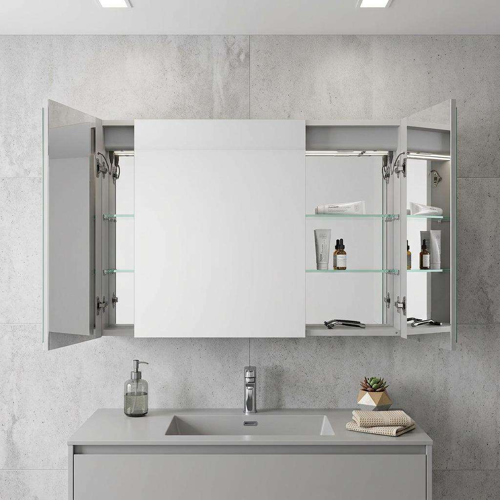 36" Silver Glass Wall Mounted No Textural Detailing Double Door Medicine Cabinet - HomeRoots - Flyclothing LLC