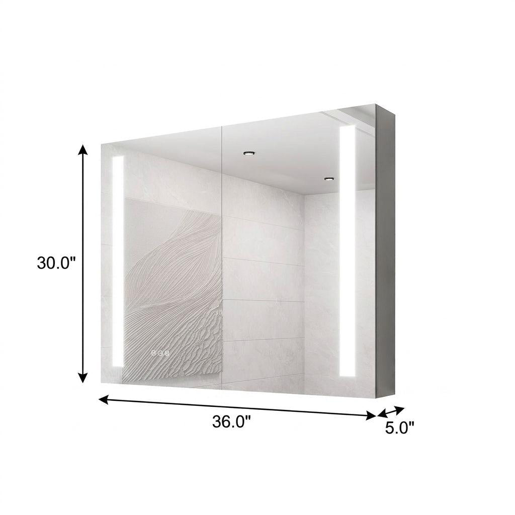 36" Silver Glass Wall Mounted No Textural Detailing Double Door Medicine Cabinet - HomeRoots - Flyclothing LLC